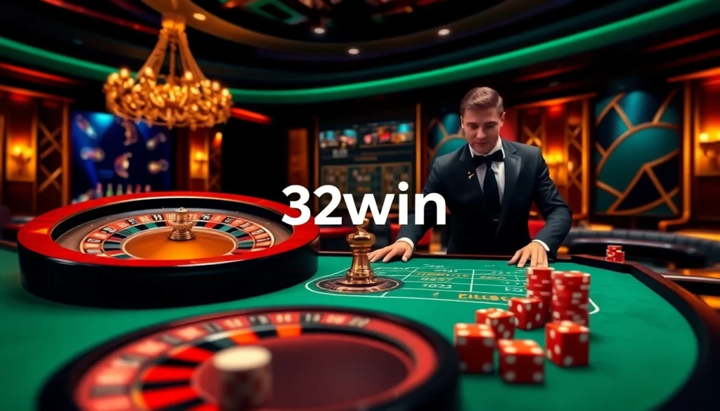 Experience the excitement of 32win with a vibrant casino scene showcasing online gaming.