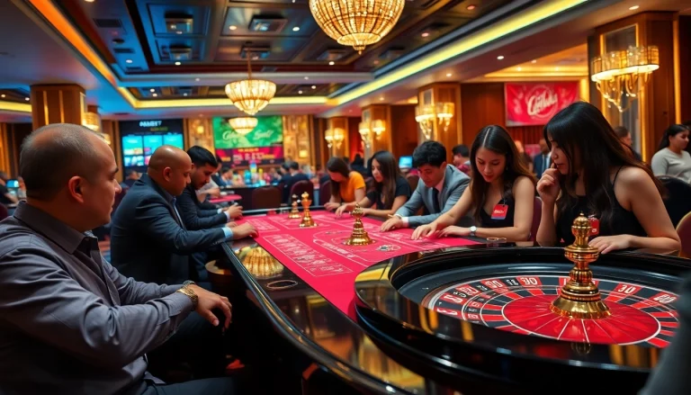 Experience the excitement of GG88COM BET at a stunning casino table filled with vibrant games and players.