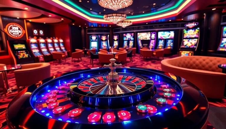 Experience the thrill of the casino with games from https://new88bet.us/, featuring a vibrant roulette table and luxurious decor.
