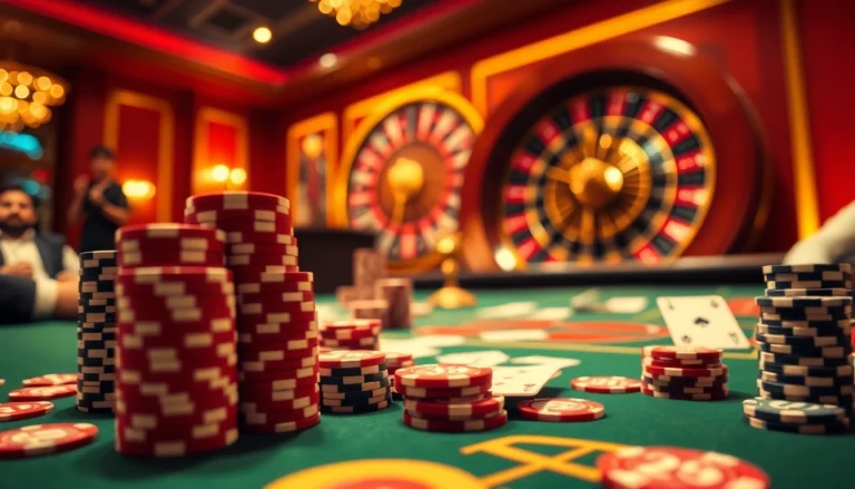 Players enjoying a thrilling game at XX 88 casino table with poker chips and cards.