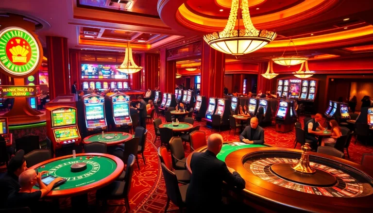 Exciting gameplay at the xx88 casino with lively poker tables and vibrant slot machines.