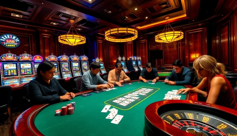 THABET offers an exciting poker experience on a luxurious casino table with vibrant elements.