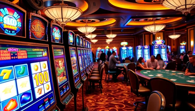 Experience the thrill of slot bet 100 at a bustling casino, showcasing vibrant slot machines and excited players.