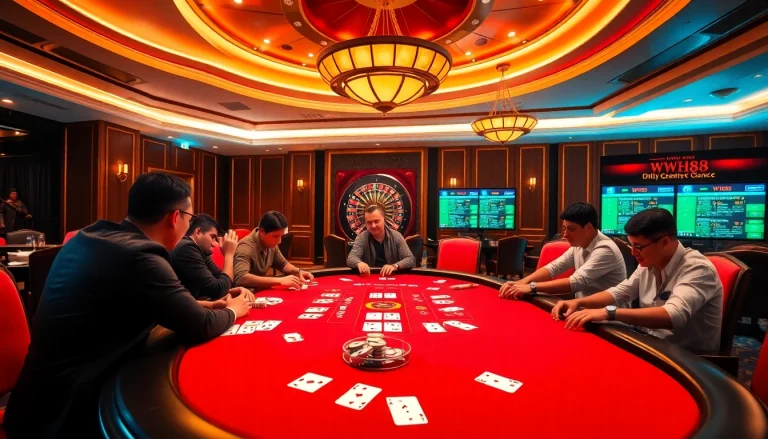 Experience luxury at WW88 with a thrilling poker game and vibrant casino atmosphere.
