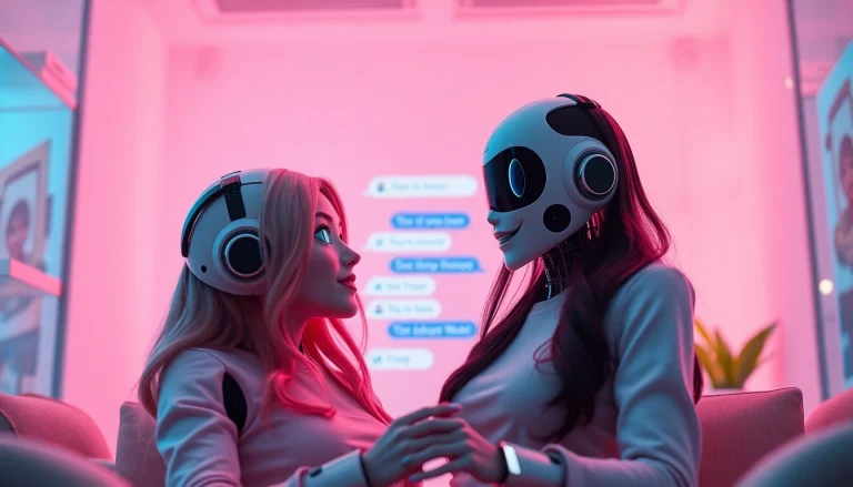 Interactive scene of sex AI chat with a playful chatbot character and user interface.