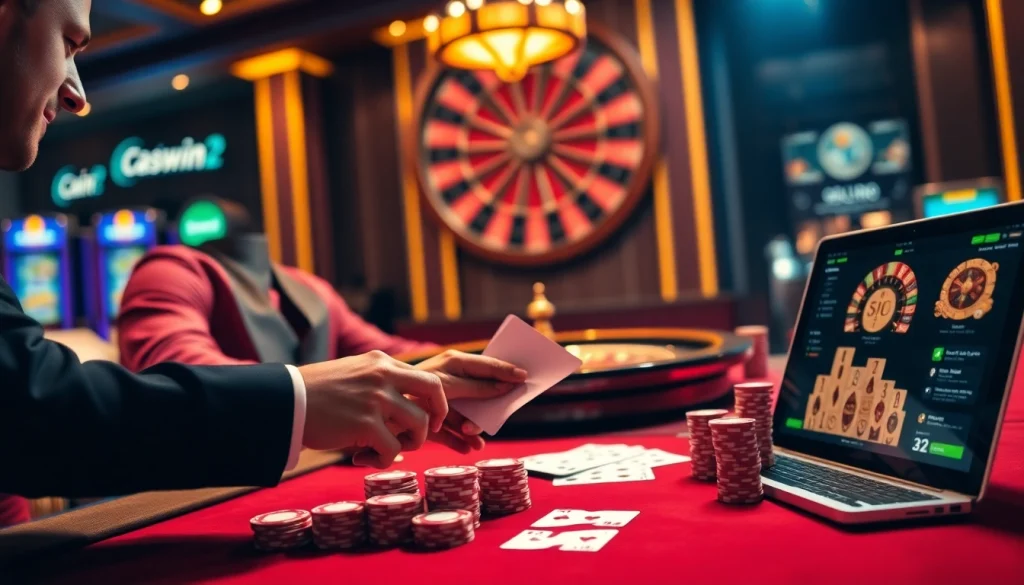 Experience the thrill of gambling at 32win2 with vibrant casino tables and poker chips.