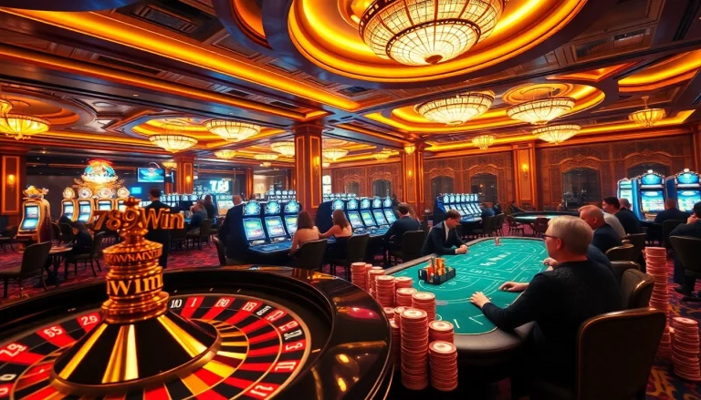 Engaging casino scene showcasing players winning big at 789 win roulette and poker tables.