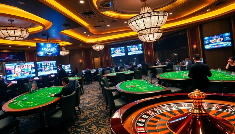 Players enjoying high-stakes games at GG88 casino tables under ambient lighting.