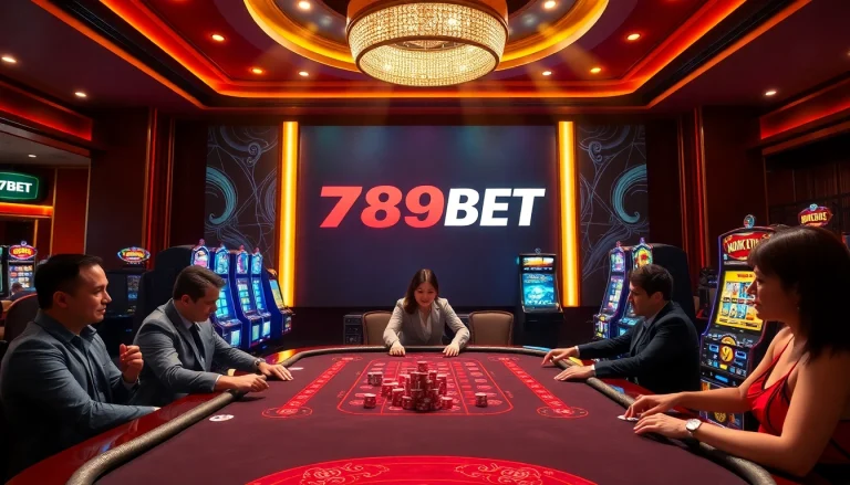 Experience the excitement of 789BET with vibrant casino visuals featuring poker chips and slot machines.
