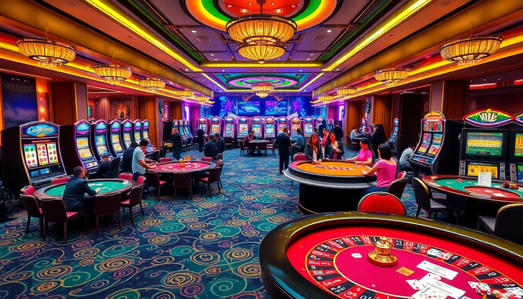 Experience the excitement of gambling at https://rr88.fast with vibrant casino action, featuring poker chips and roulette tables.