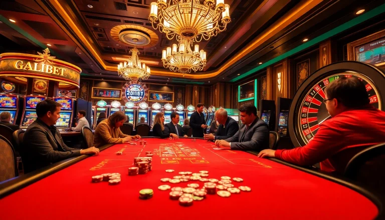 Players enjoying thrilling games at thabet casino, with vibrant tables and a luxe atmosphere.