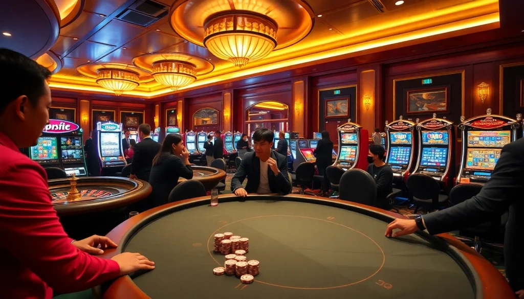 The game tt88 highlights vibrant casino tables with chips and roulette for an exciting gambling experience.