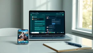 现代工作区中的 WhatsApp Web 界面，突出显示 快连官网 功能，确保无缝通信。
