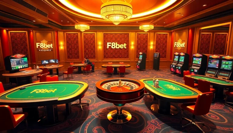 F8bet players enjoying table games and casino technology in a vibrant online betting atmosphere.