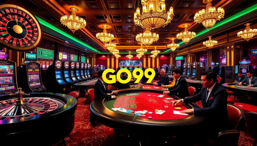 Exciting gameplay at GO99 casino with vibrant tables and elegant slot machines.