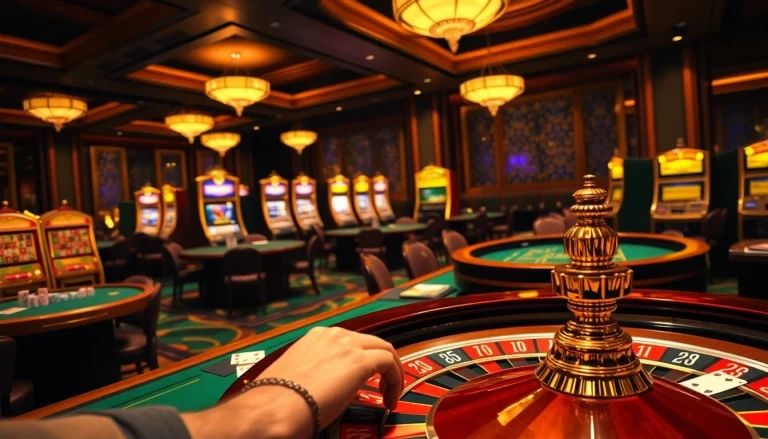 Experience the thrill of Đăng nhập bomwin with a luxurious casino scene featuring roulette and poker.