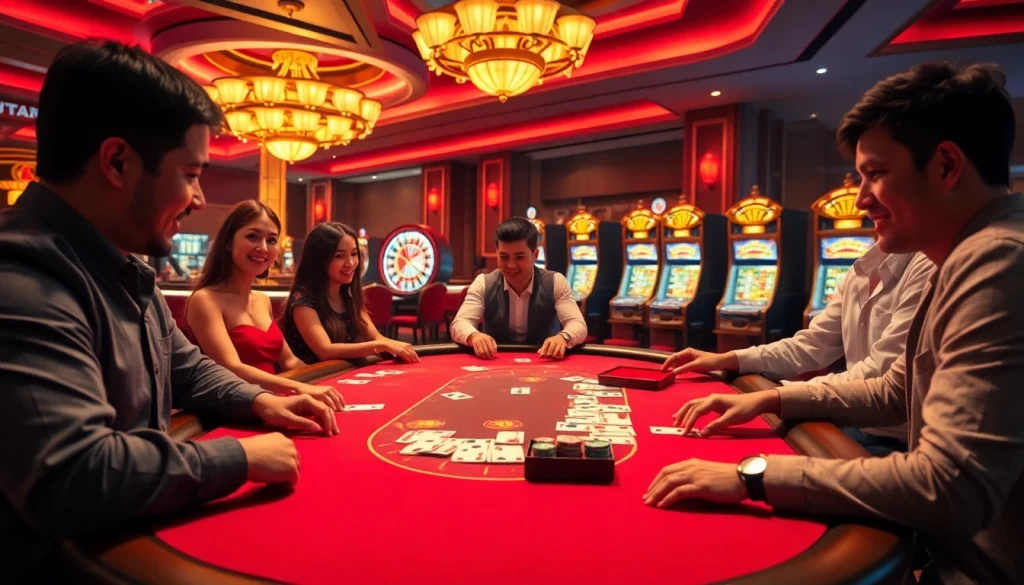 Engaging MK8thai players enjoying high-stakes games with vibrant casino elements.