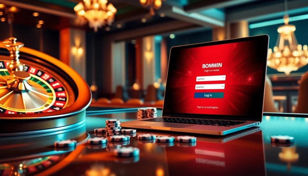 Experience the thrill of Đăng nhập bomwin online casino with stylish gameplay, poker chips, and vibrant roulette.