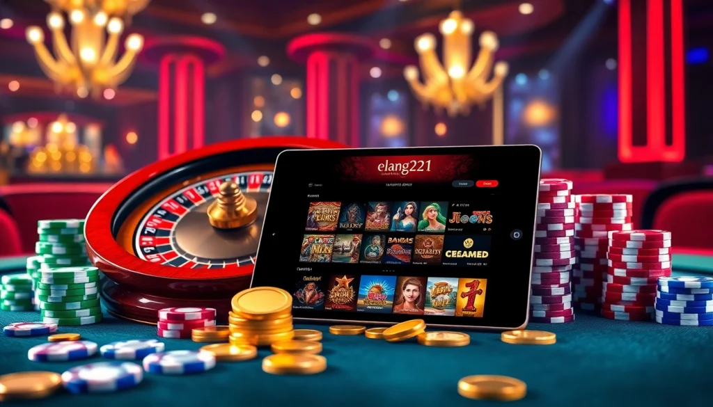 Experience elang212's thrilling casino gaming with a luxurious roulette wheel and vibrant poker chips.