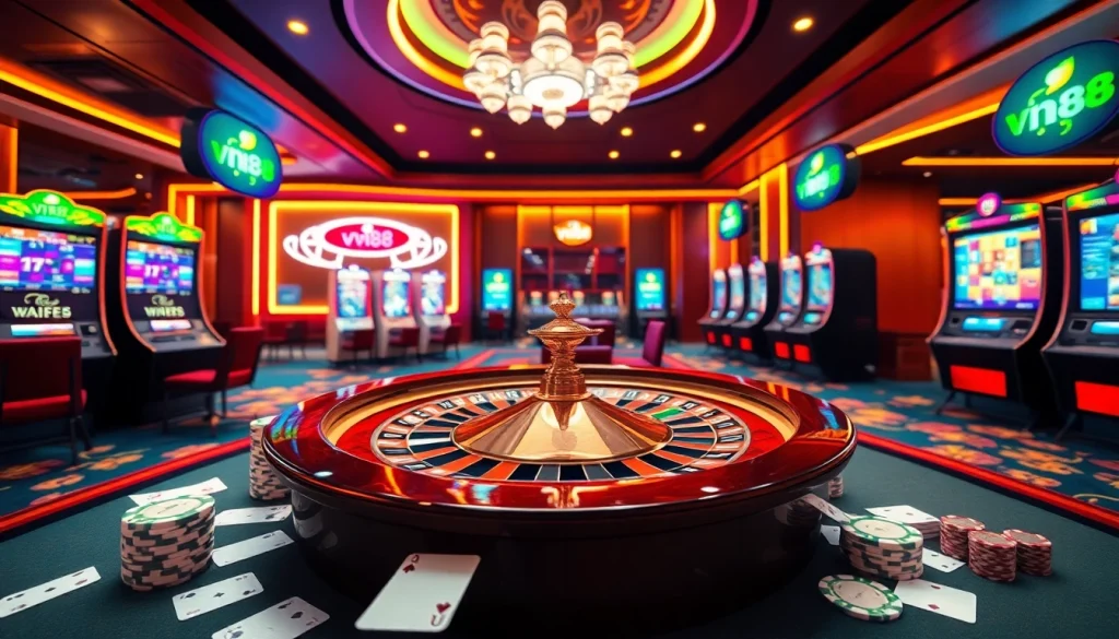Experience the excitement of vn88 at a luxurious online casino with roulette wheels and poker games.