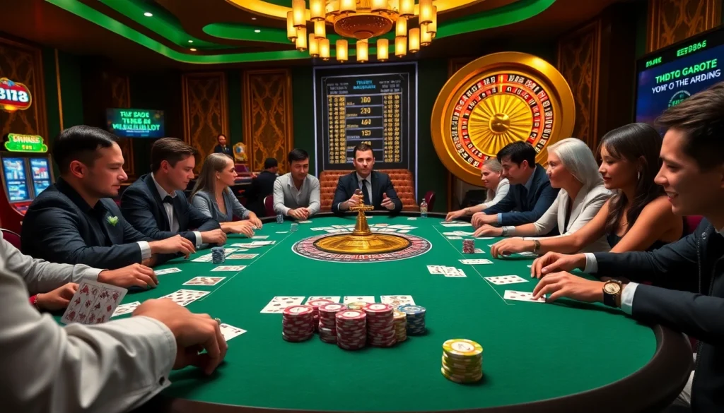 Players enjoy a thrilling poker game at the EE88e casino, showcasing excitement and strategy.