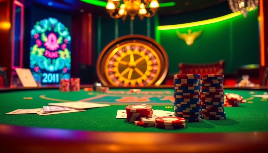 Experience excitement at 79 king casino with poker chips and a roulette wheel in a luxurious setting.