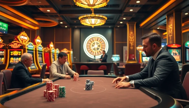 S8 enhancing the thrill of gambling with professional players at a poker table amidst vibrant casino lights.