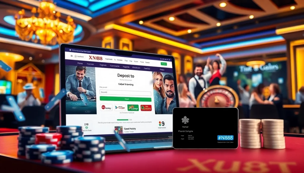 Nạp tiền xn88 securely with fast online deposits in a luxurious digital casino setting.