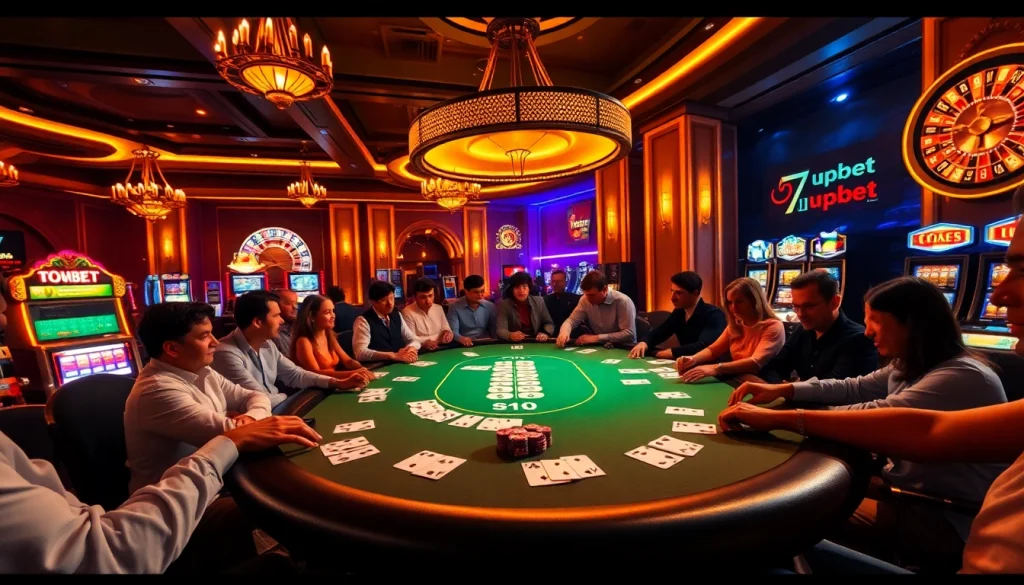 Experience excitement at a luxurious poker table with 7upbet branding, showcasing vibrant chips and cards.