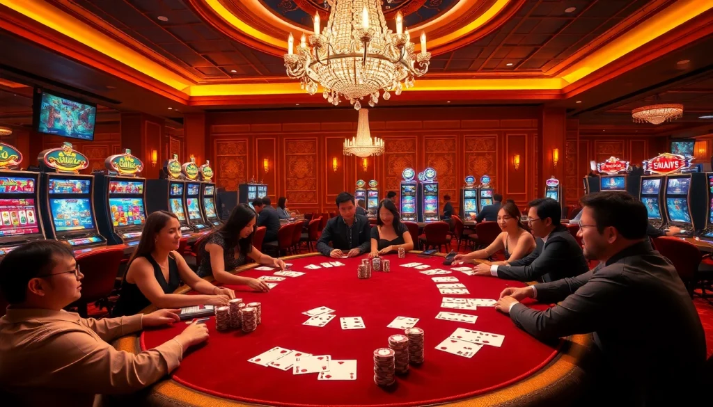 Exciting casino scene at https://dh88.site/ with poker chips, playing cards, and slot machines.