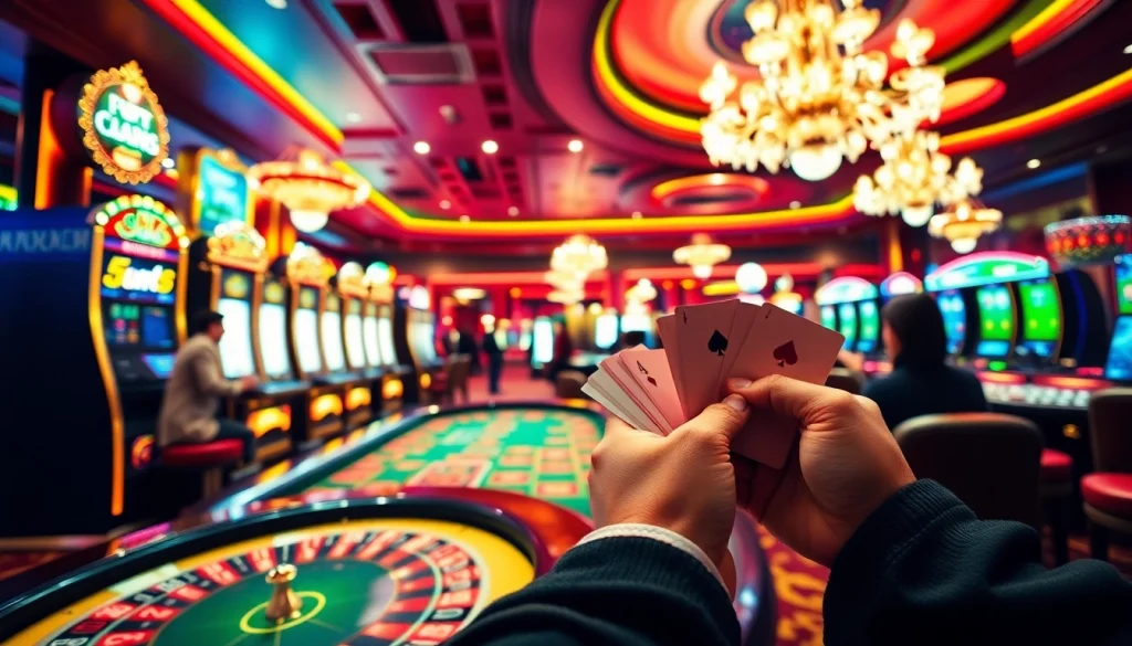 Busy gaming floor at situs apiraja88 with players enjoying slot machines and poker tables.