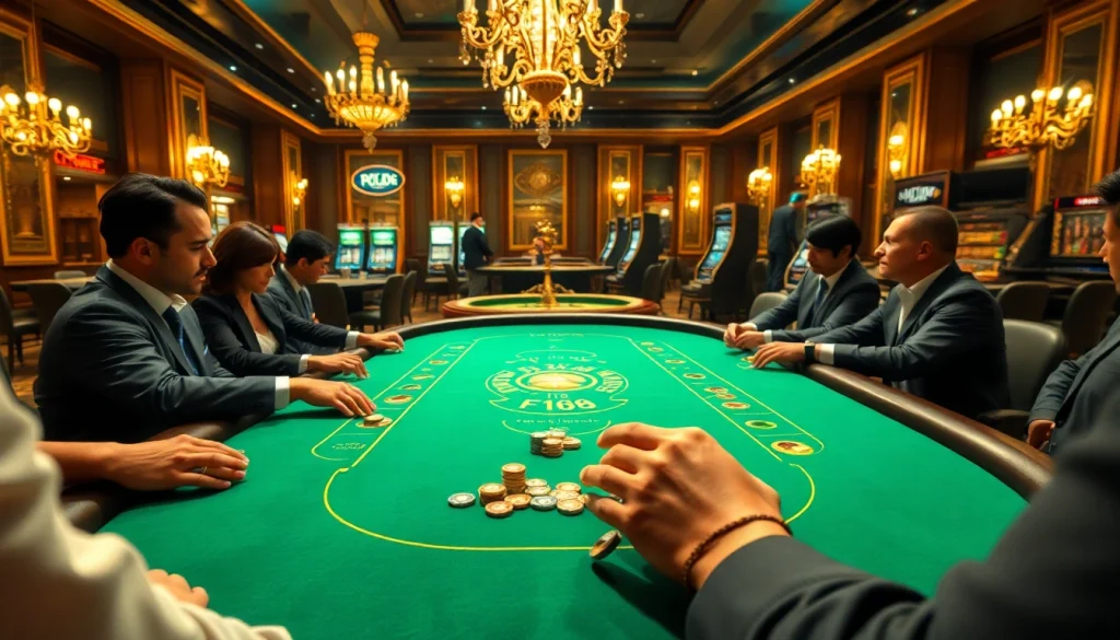 Exciting scene at F168 casino table where players engage in high-stakes poker.