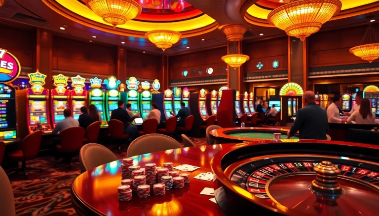 Players enjoying a winning moment at https://www.6slots8.com/ with vibrant slot machines and casino ambiance.