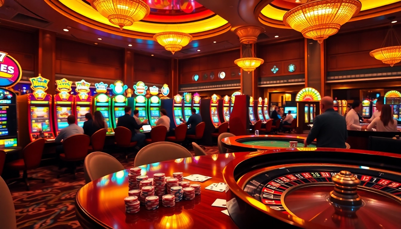 Players enjoying a winning moment at https://www.6slots8.com/ with vibrant slot machines and casino ambiance.