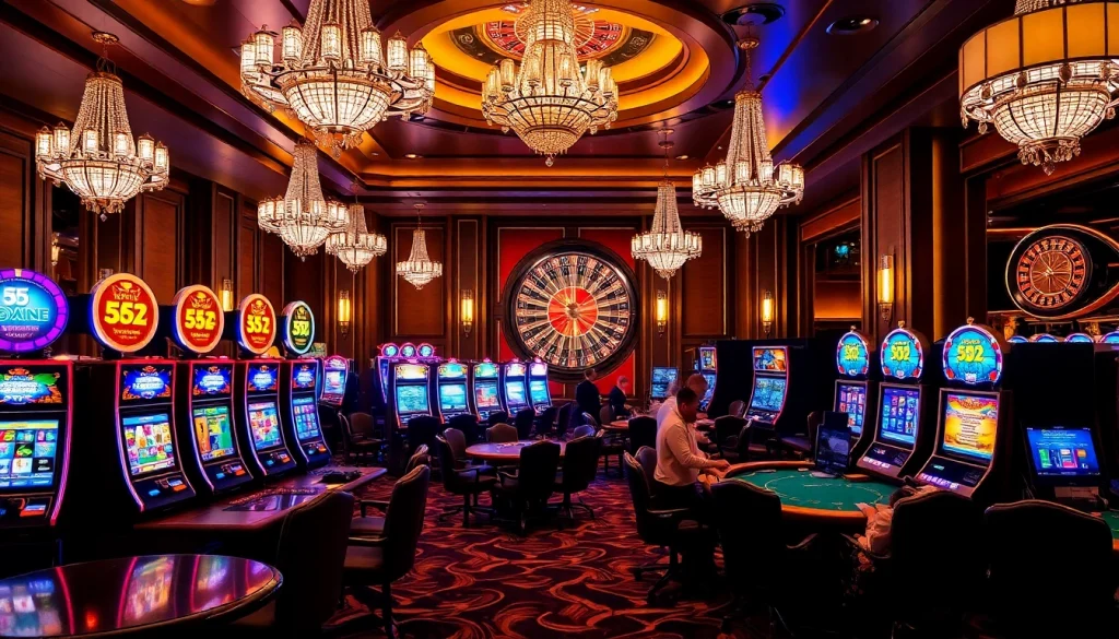 Experience excitement at 555win with players enjoying high-stakes poker in a luxurious casino.