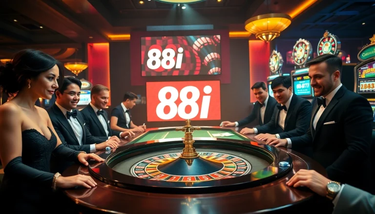 Players engaging at an elegant roulette table in a luxurious casino environment featuring 88i branding.