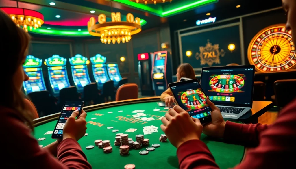 התחברו להתרגשות ההימורים המקוונים עם 7xl להורדה על פני מכשירים שונים, המציגים אלמנטים קזינו חיים וצבעוניים.