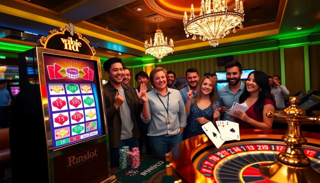 Experience the thrill of winning on idnslot at a luxurious casino with vibrant ambiance.
