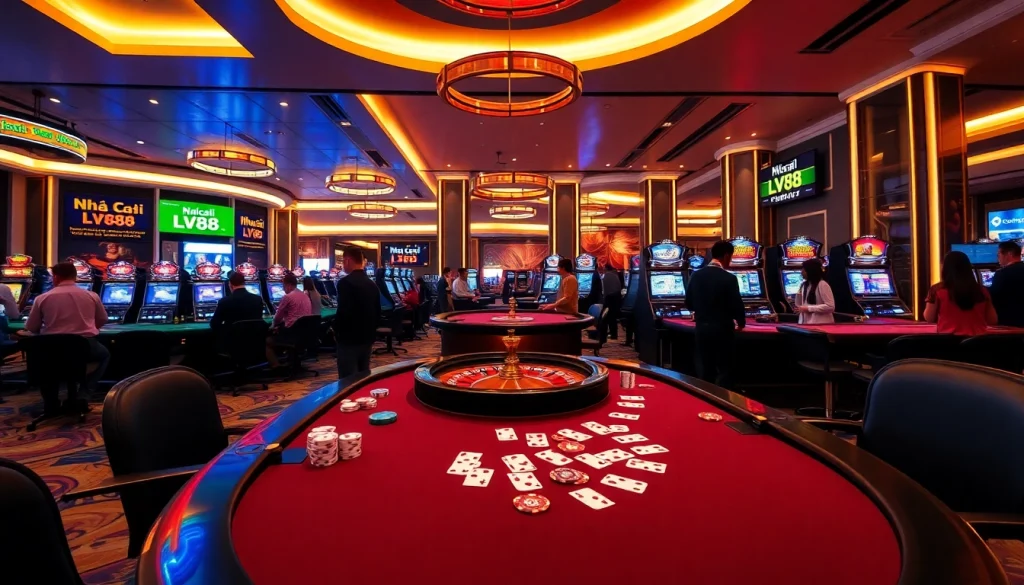 Experience the excitement at Nhà Cái LV88 with vibrant casino gaming elements and action.