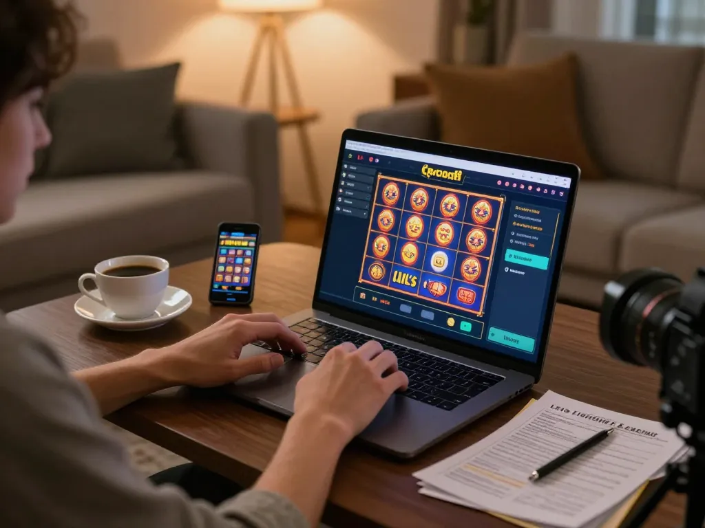 Player engaging in online gambling at go8 casino on laptop and smartphone, showcasing gaming strategies.