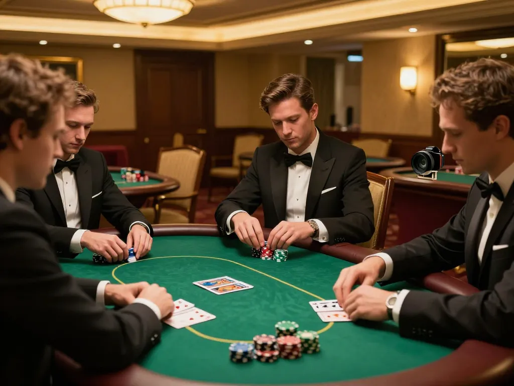 FB88 players engaging in a strategic poker game at a luxurious casino table with elegant decor.