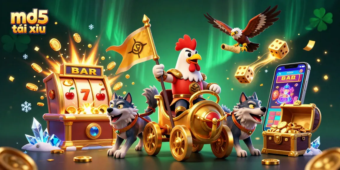 Experience excitement with md5 tài xỉu as the rooster warlord and wolves celebrate a big win in the casino.