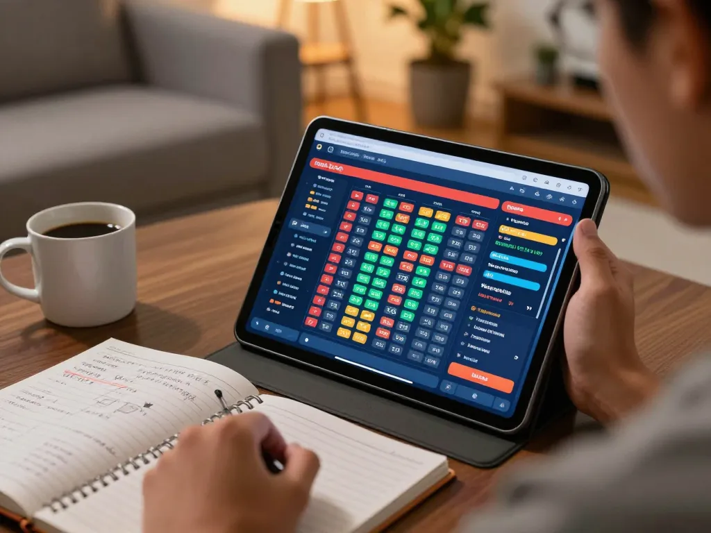 Exploring togel sgp results on a tablet while analyzing betting strategies.