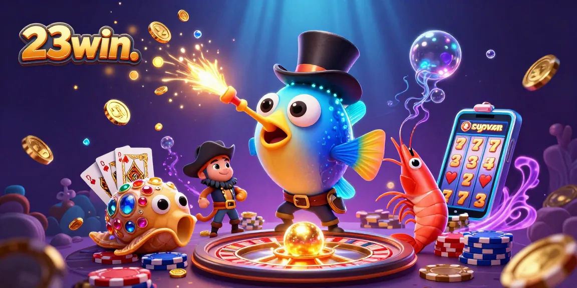 Experience thrilling wins with 23win. as the anglerfish attracts golden coins in this vibrant digital casino scene.