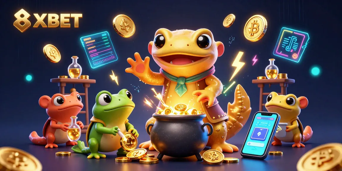 Experience 8XBET's magical world of gold coins and crypto in a captivating 3D illustration.