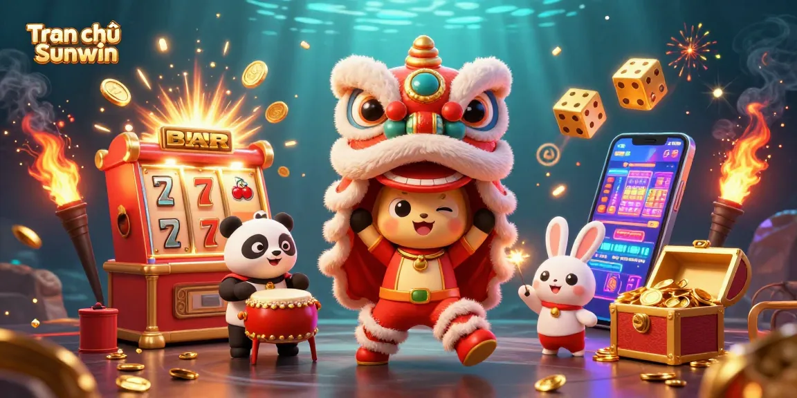Experience winning vibes with Tran chủ Sunwin, featuring vibrant lion dance and festive casino elements.
