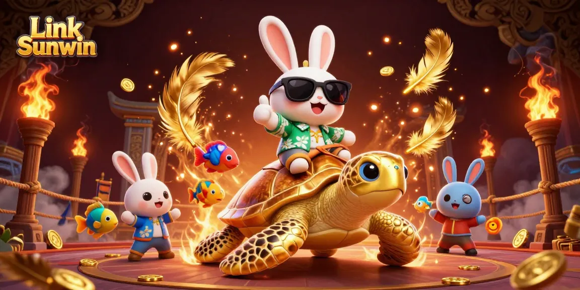 Spin the reels and win big with Link Sunwin in this vibrant 3D casino illustration.