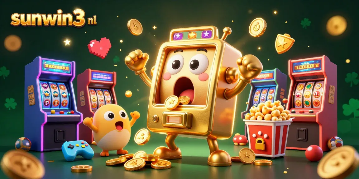 Celebrate jackpots at sunwin3 nl with animated slot machines and golden coins in this festive 3D scene.
