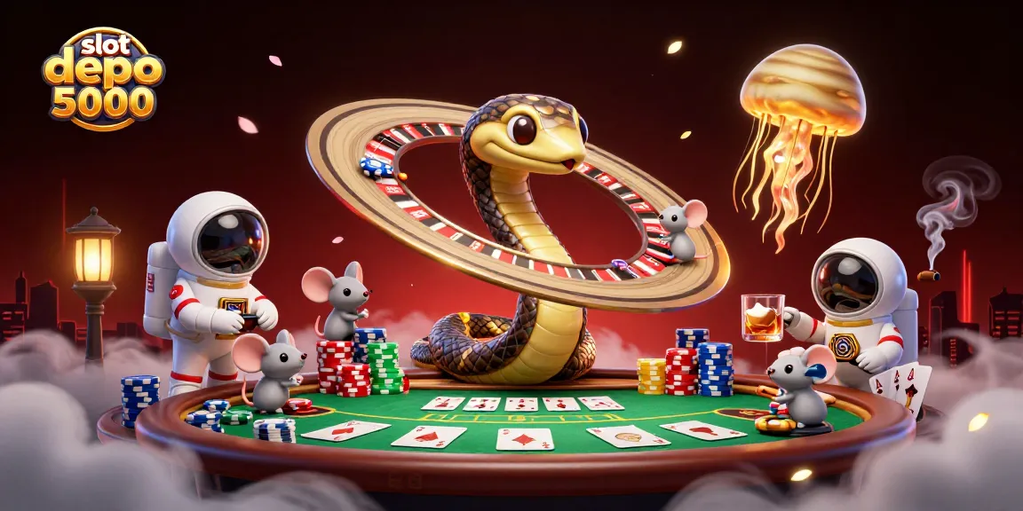 Exciting gameplay action on slot depo 5000 with characters betting on a galactic roulette wheel.